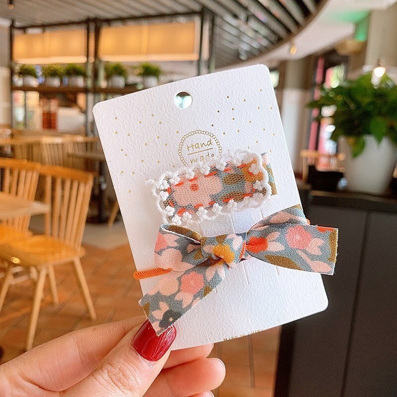 蕾絲波點碎花髮夾髮圈組