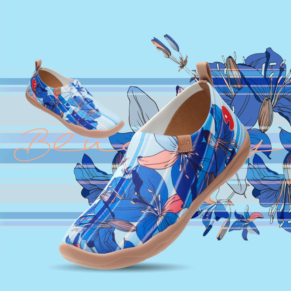 【 Uin 】西班牙原創設計 | 藍百合 彩繪鞋 休閒鞋 女鞋 懶人鞋