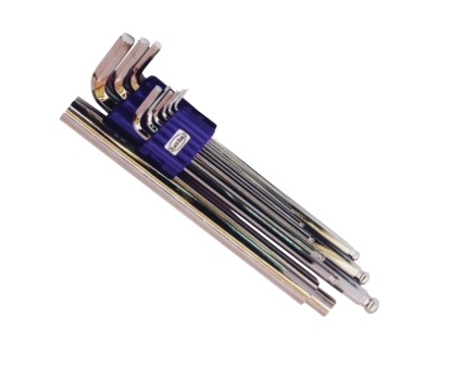 台灣製 黑手牌｜1.5-10mm 附施力桿白金鏡面球型六角板手9支組 內六角扳手組-附加力桿｜BH-077