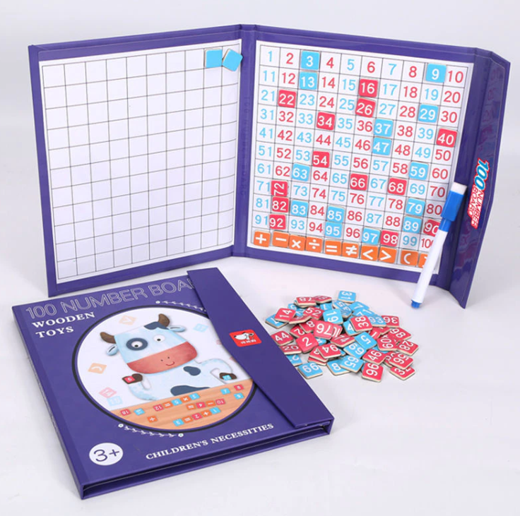 100 Number Board Wooden Montessori Magnetic Puzzle Book Board game