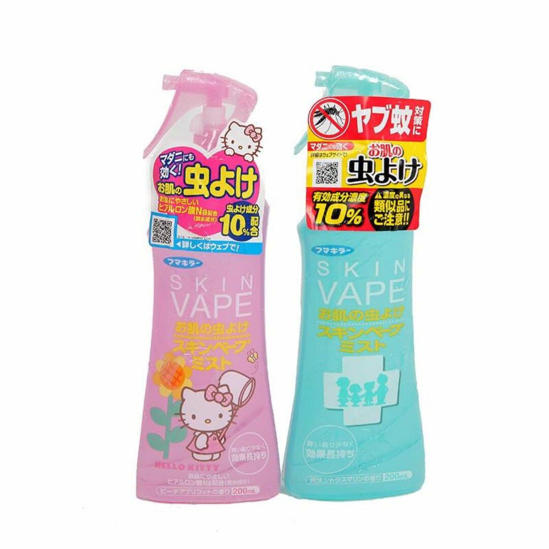 日本 象球牌 SKIN VAPE 驅蚊噴霧蚊怕水 200ML(綠色柑橘味/ 粉色蜜桃味)