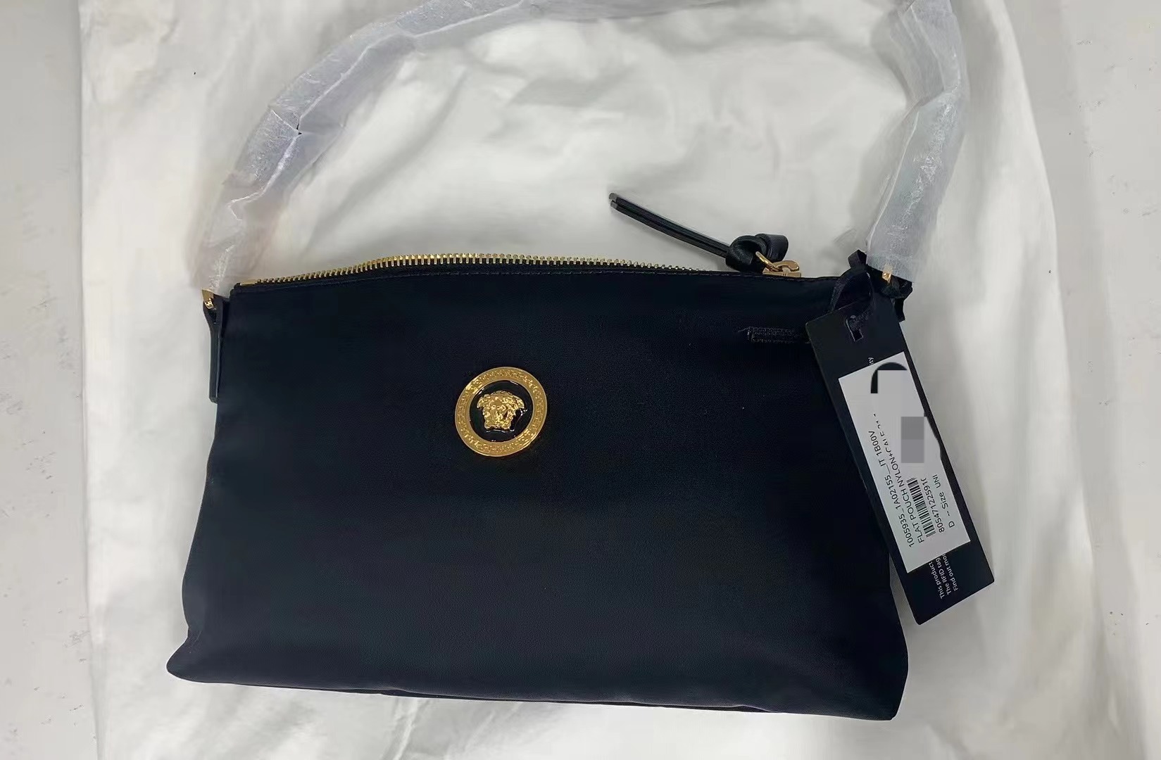 VERSACE NYLON SHOULDER BAG WITH ZIPPER AMEDUSA HEAD LOG