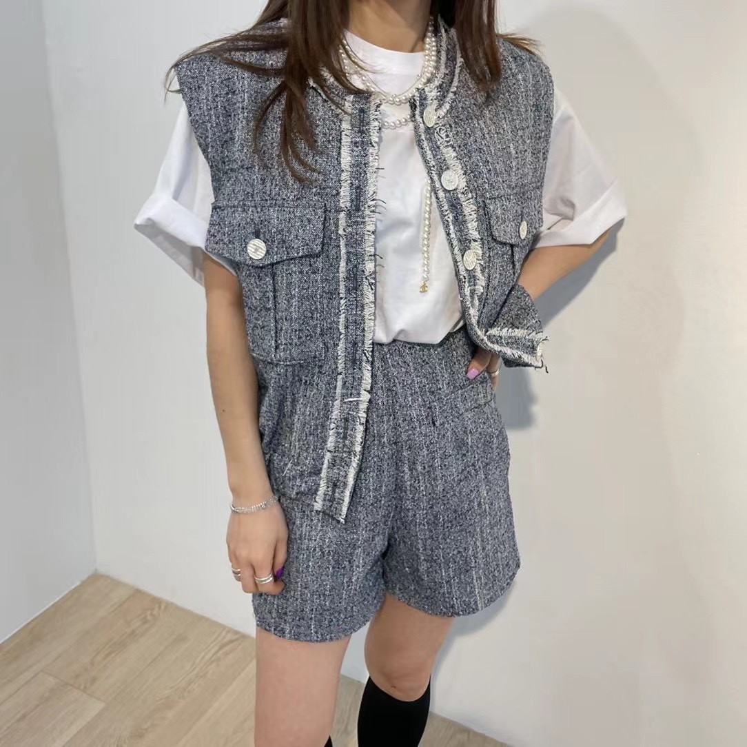 [23/4LIVE]APRC227/ P237 tweed料型格背心set裝