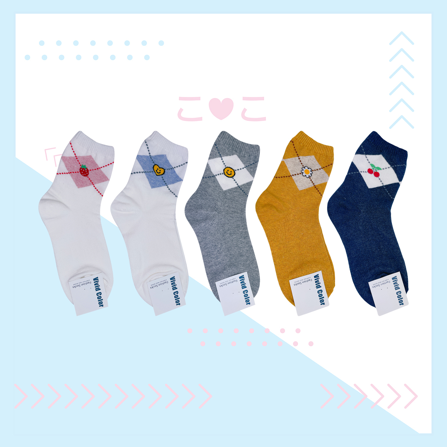 正韓菱格紋小圖插畫襪子