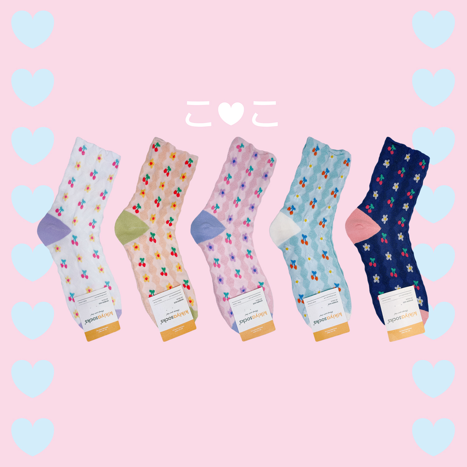 正韓櫻桃花花格紋泡泡襪子