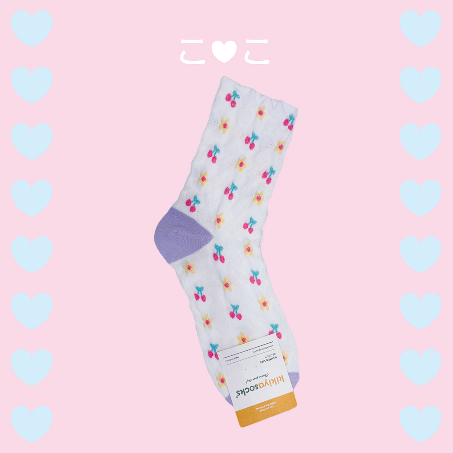 正韓櫻桃花花格紋泡泡襪子