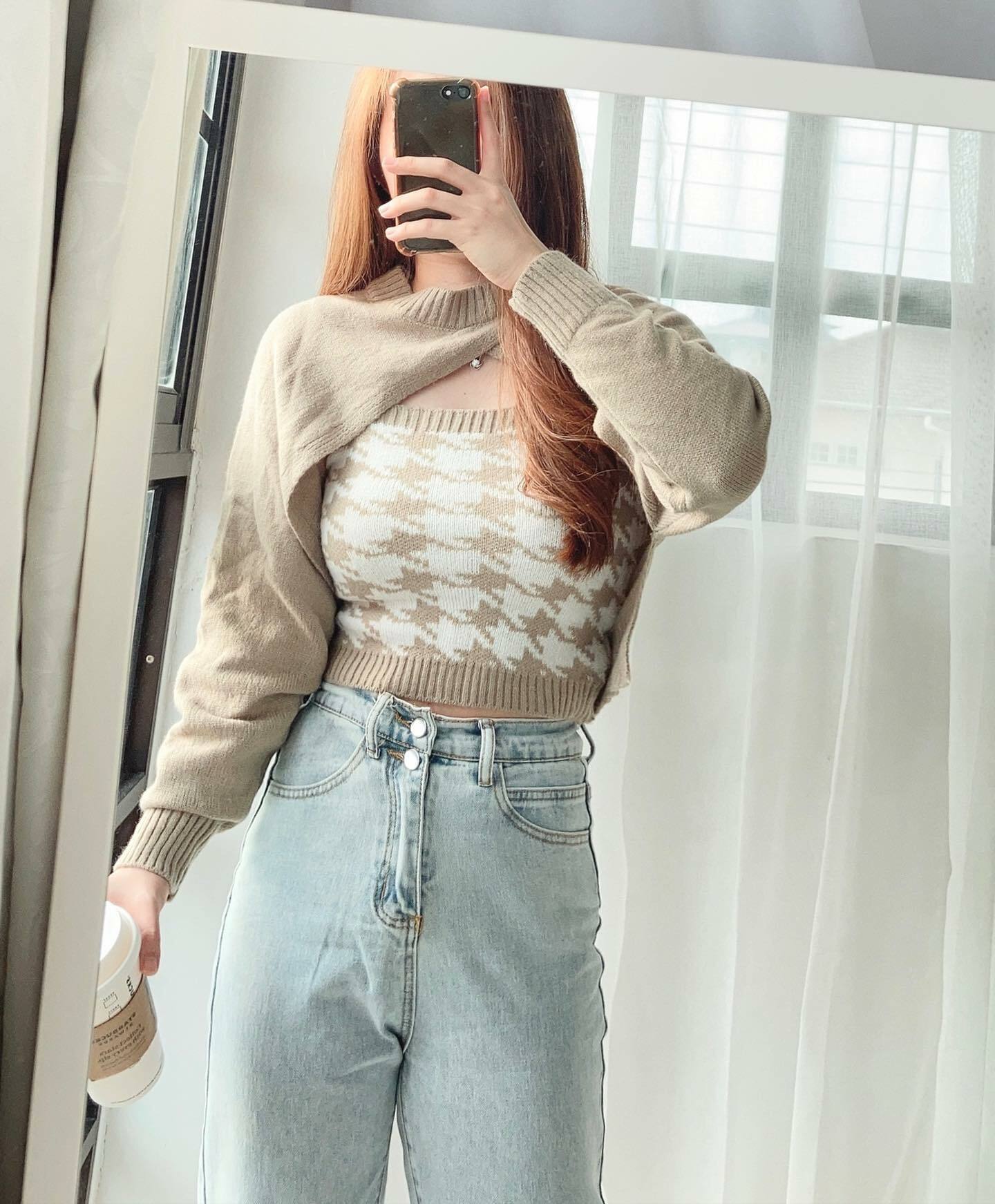 Khaki checkered setwear