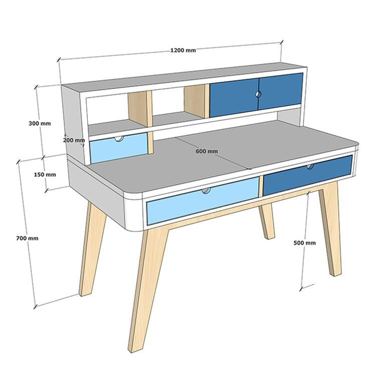 Twin Blue Study Table Deluxe, Pastel