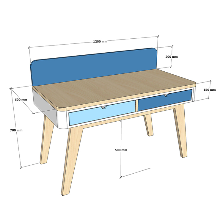 Twin Blue Study Table Classic, Pastel