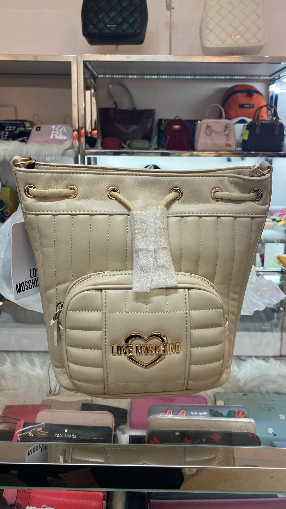 [S] LOVE MOSCHINO BRAND LOGO QUILTED STRAP SHOLDER BAG WOMEN, AVORIO JC4068PP1CLA1110, 8051578587303 (SLM38)