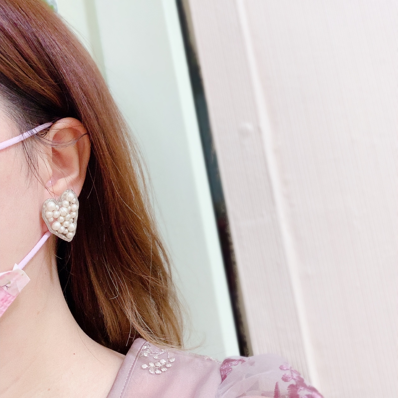 珍珠心形耳環