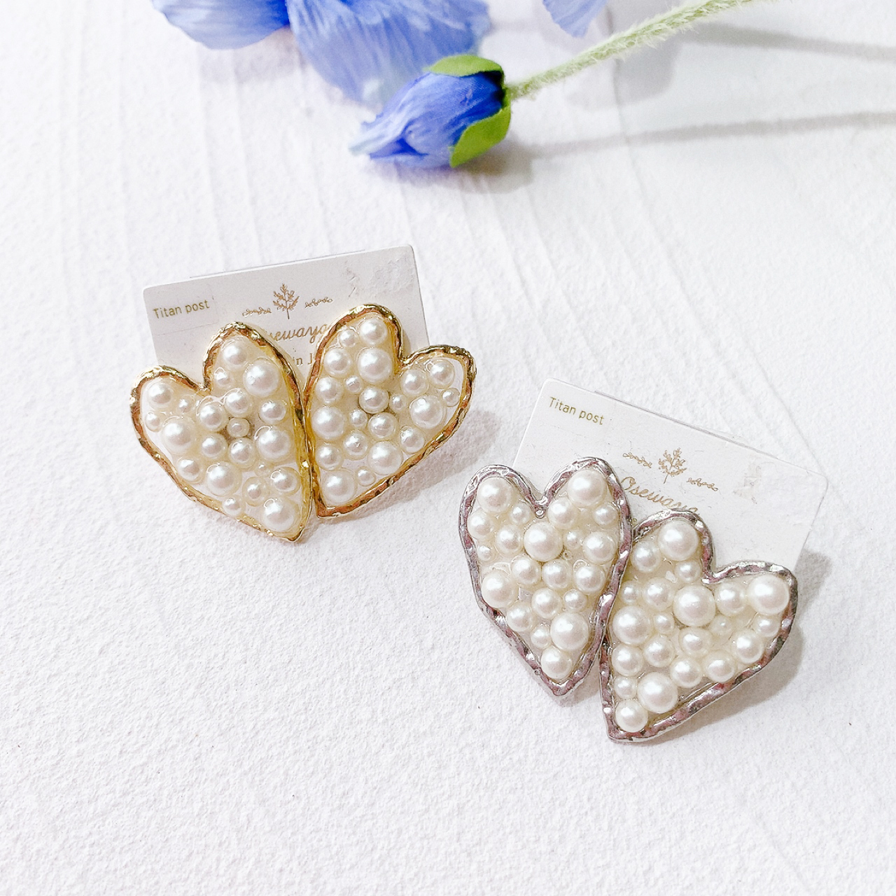 珍珠心形耳環