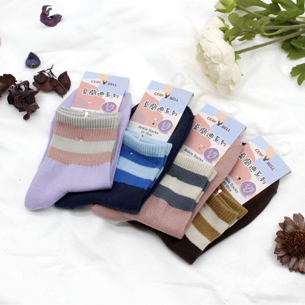 【肌柔】台灣製「防臭吸汗」莫蘭迪條紋棉質襪丨P1189