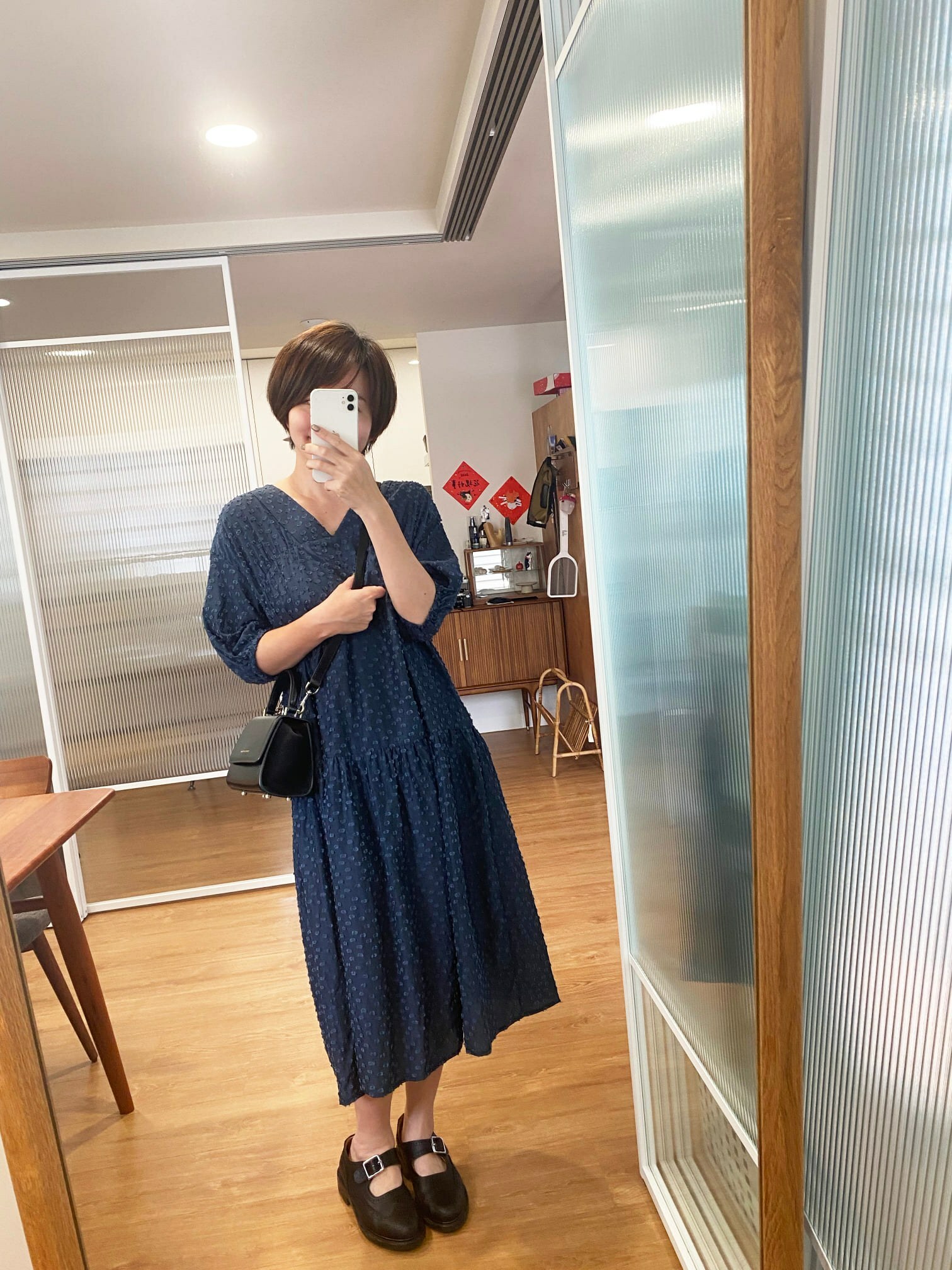 淺海泡沫V口洋裝-濕地