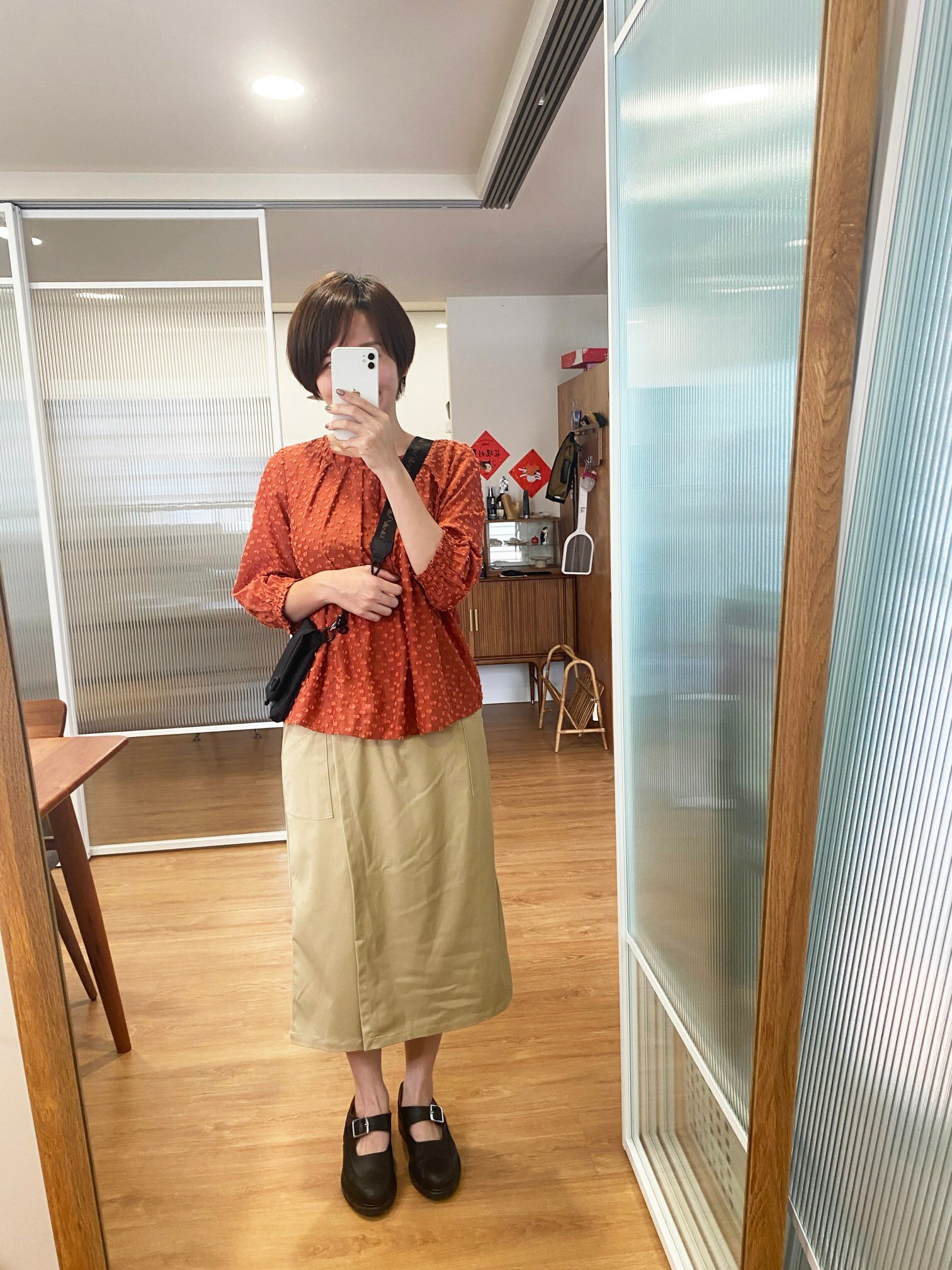 日光潮汐七分袖上衣-紅珊