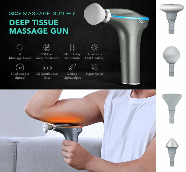 首創熱敷功能！SKG F7 羽量級熱敷按摩槍(熱敷|10mm 深層震動|3200轉|智慧反饋感應|350g|45dB超靜)