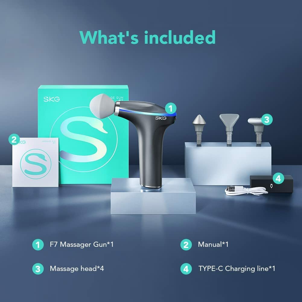 首創熱敷功能！SKG F7 羽量級熱敷按摩槍(熱敷|10mm 深層震動|3200轉|智慧反饋感應|350g|45dB超靜)