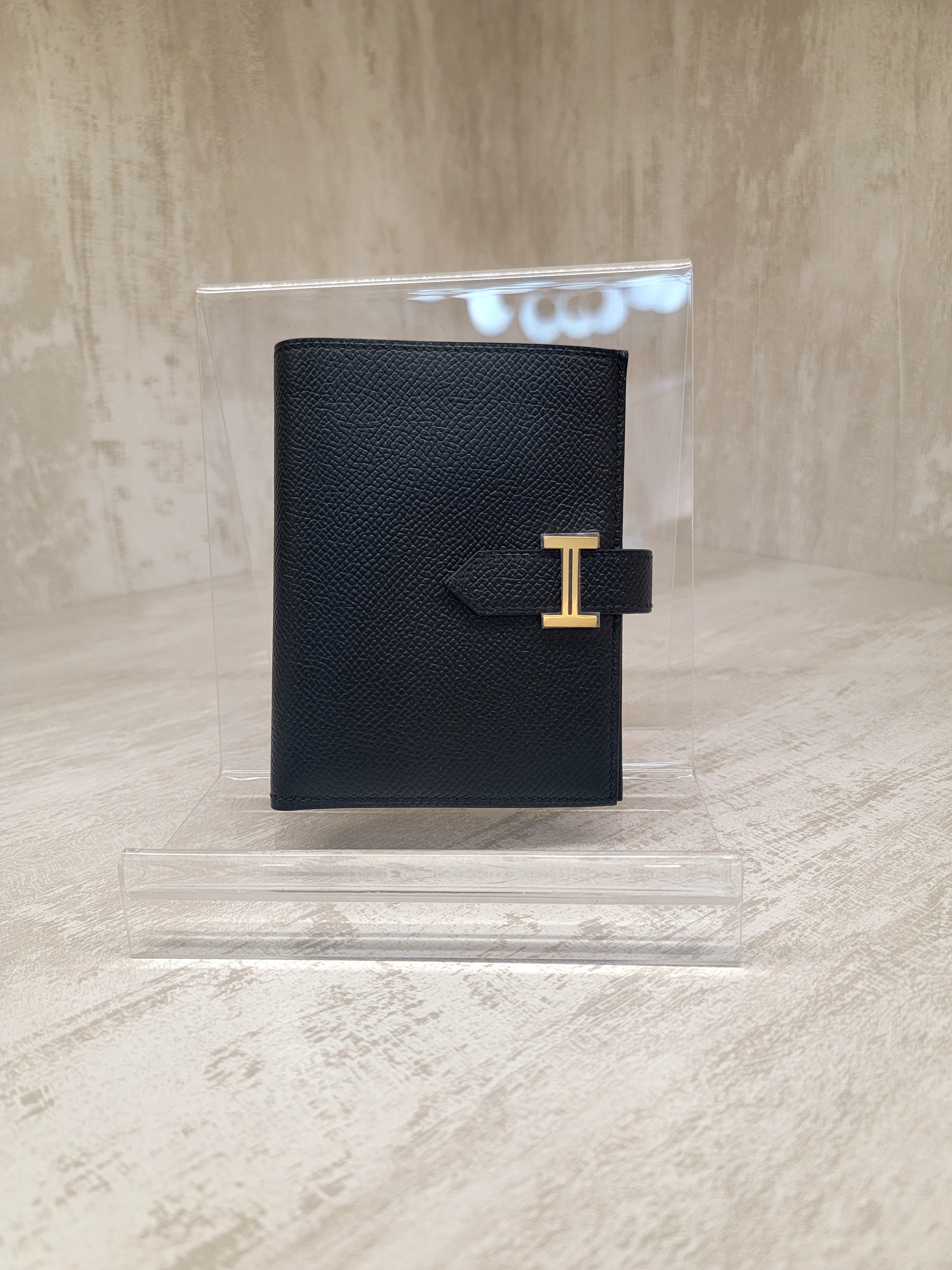 HERMES Bearn compact wallet NOIR CC EPSOM 短銀包 黑色 金扣