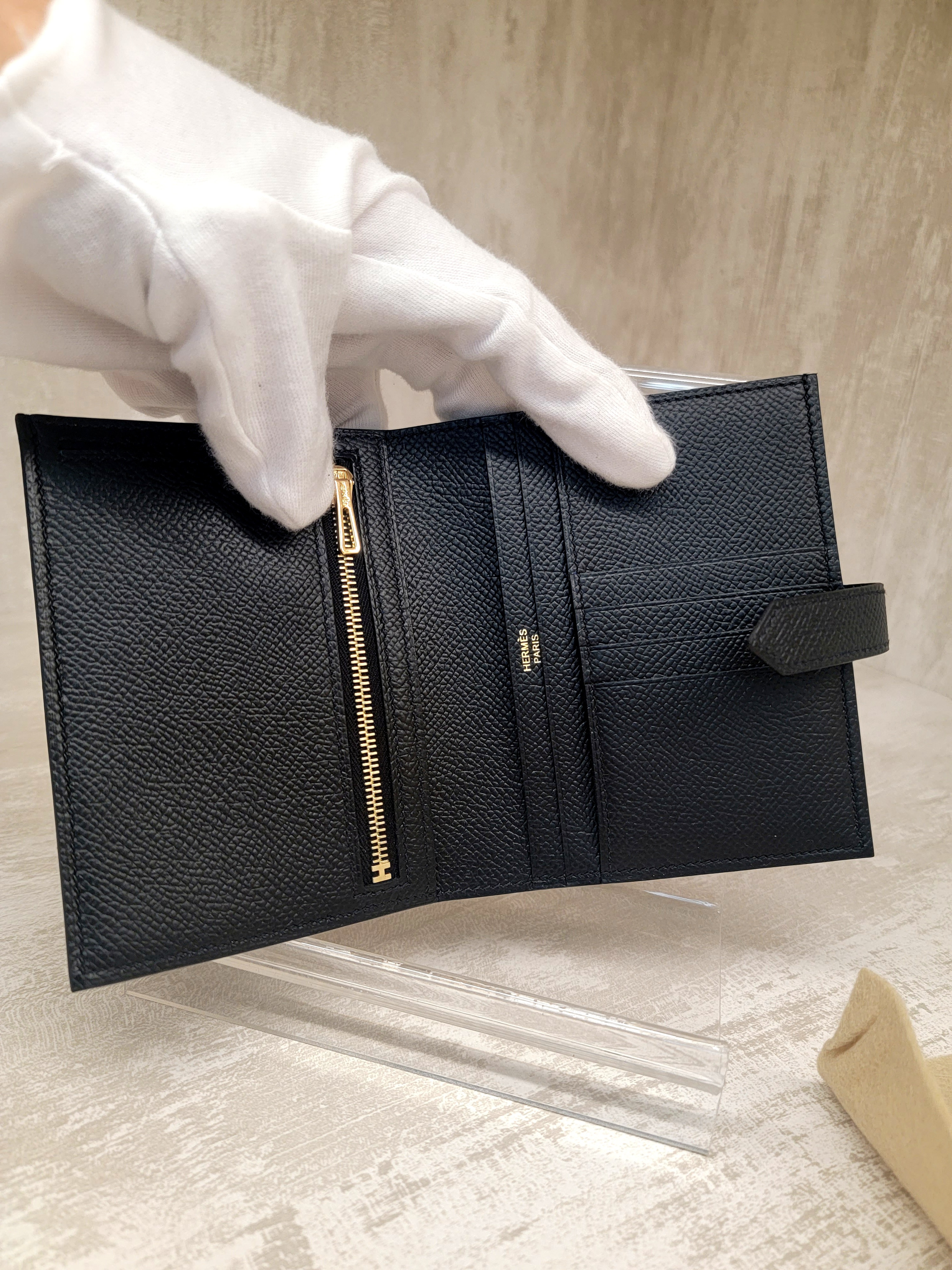 HERMES Bearn compact wallet NOIR CC EPSOM 短銀包 黑色 金扣