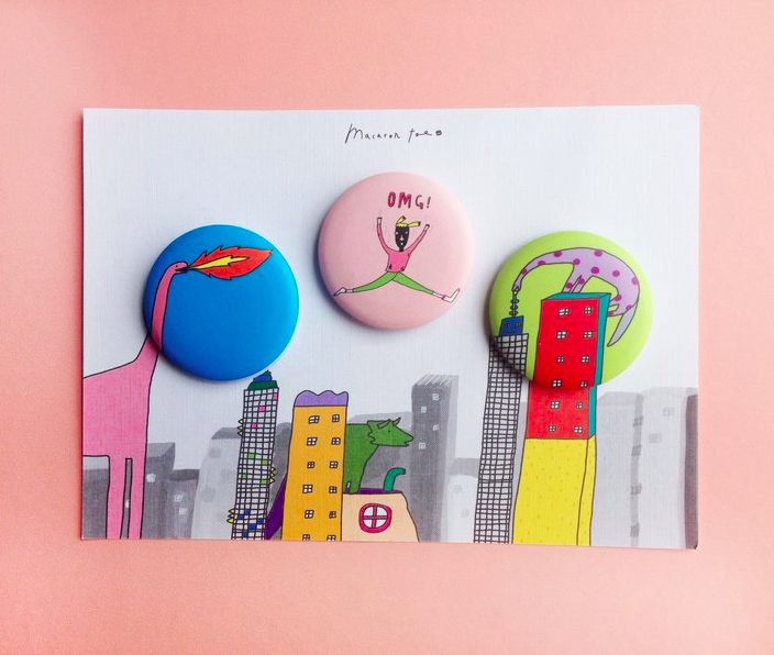 恐龍大鬧市區 3入小胸章｜馬卡龍腳趾