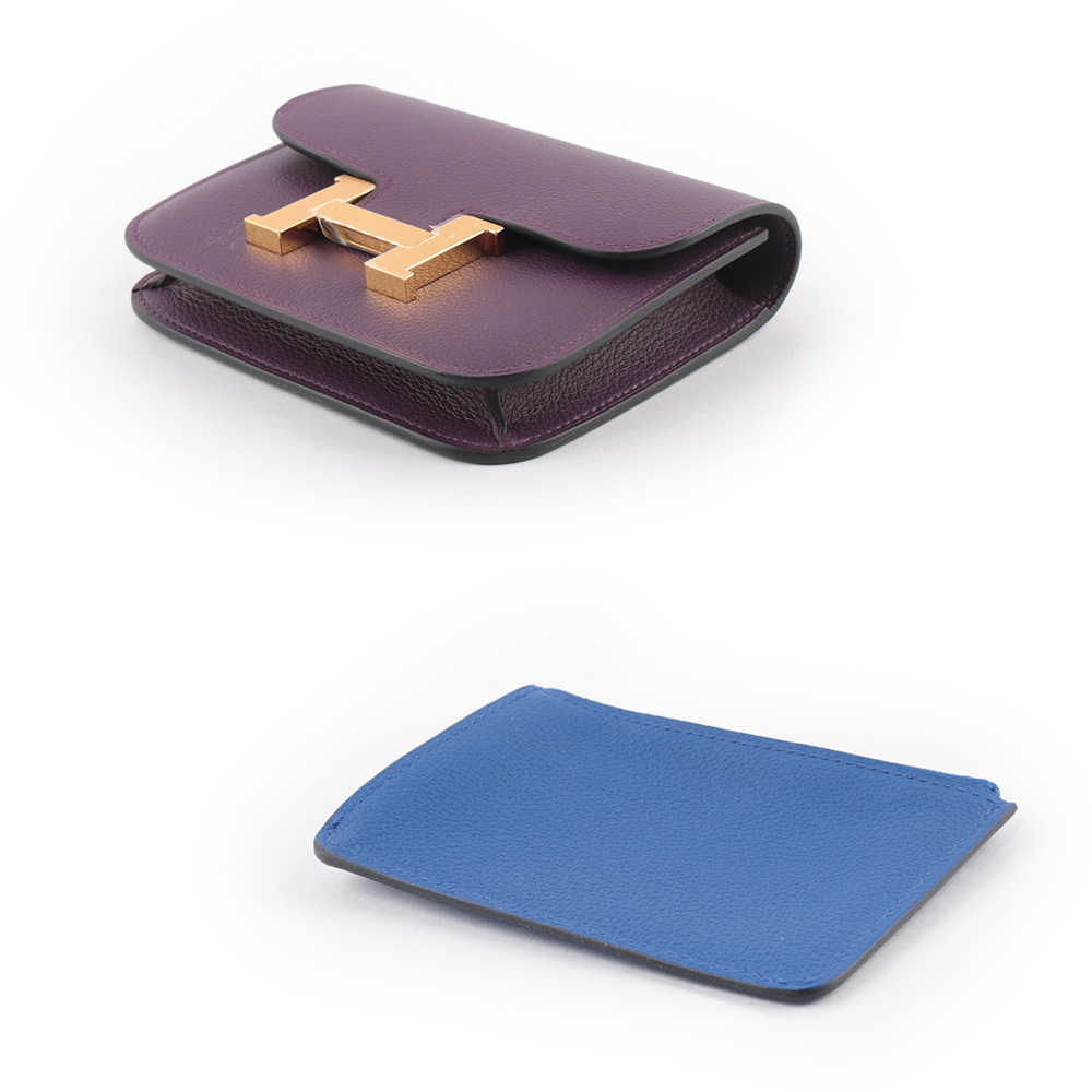 【HERMES】Constance Slim Evercolor 皮金釦短夾(黑醋栗/皇家藍)