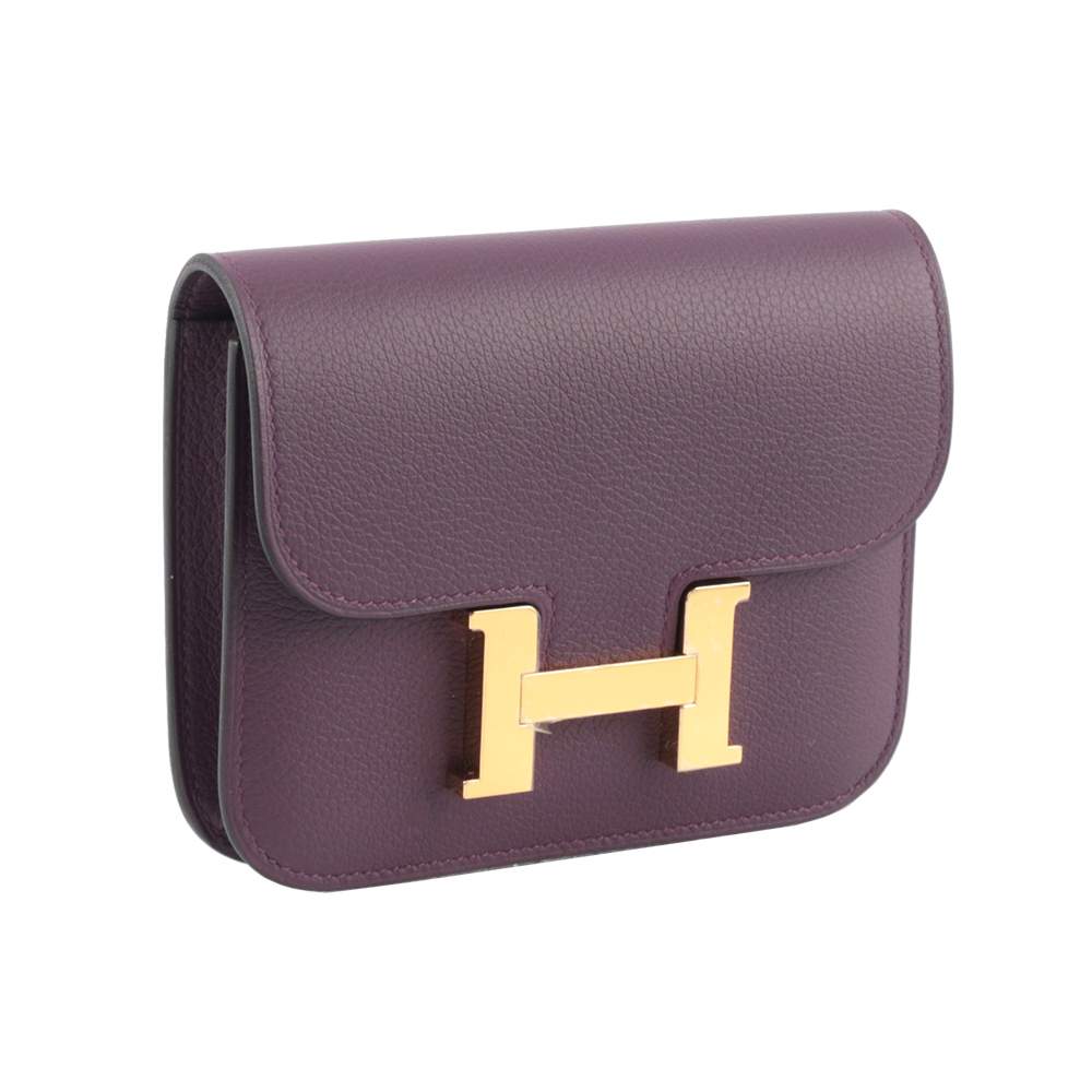 【HERMES】Constance Slim Evercolor 皮金釦短夾(黑醋栗/皇家藍)