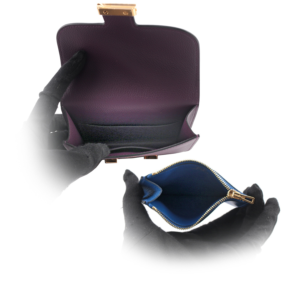 【HERMES】Constance Slim Evercolor 皮金釦短夾(黑醋栗/皇家藍)