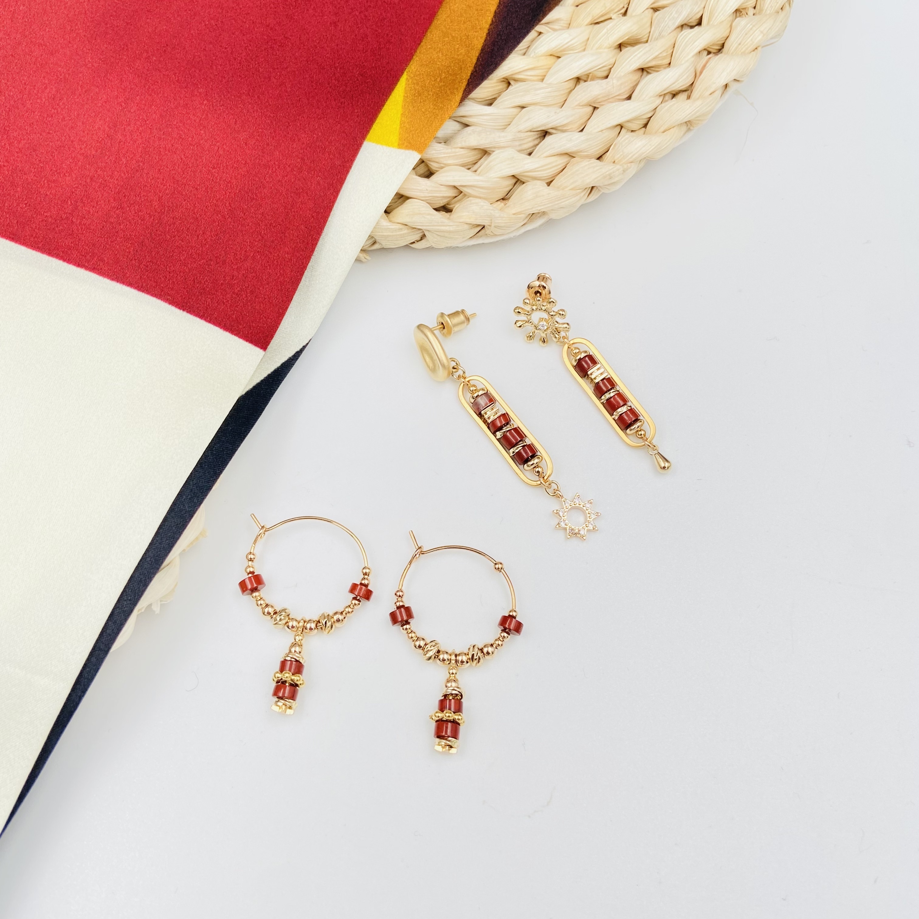 COLE COOL天然簡約紅石祝福系列耳環 純銀耳環