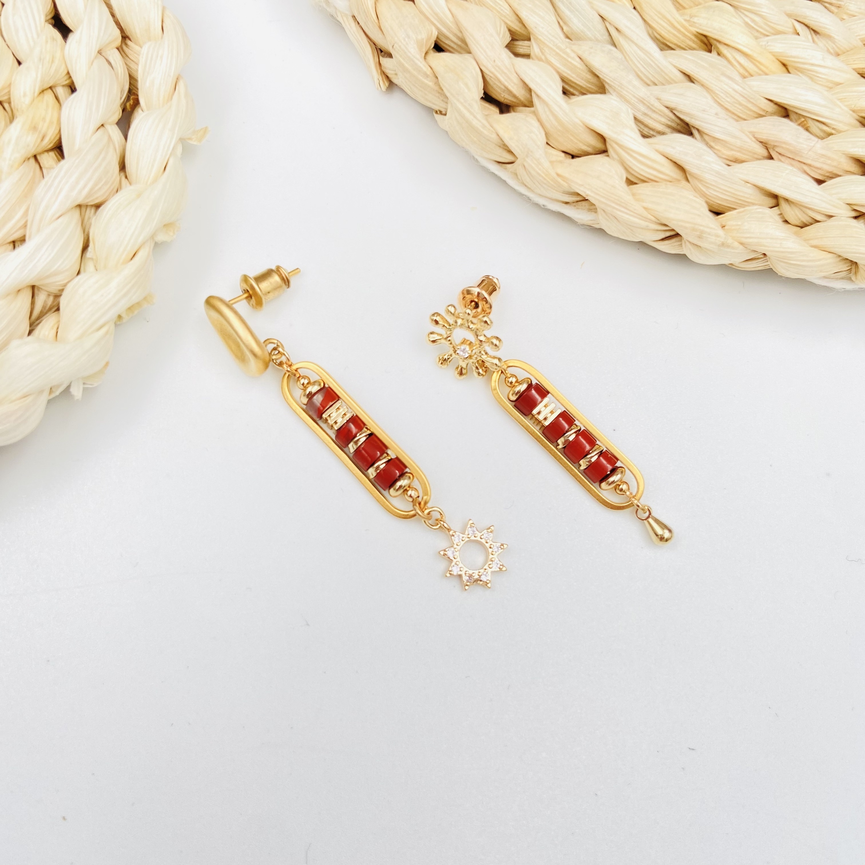 COLE COOL天然簡約紅石祝福系列耳環 純銀耳環