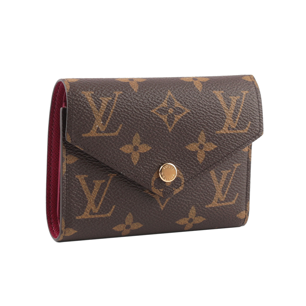 【LV】Monogram Victorine 新款金釦三折短夾(紫紅色)