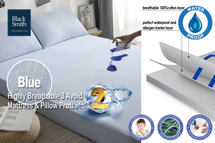 Black Smith - (藍色優惠套裝)(第2代)高透氣防水床笠+(2件裝)枕頭套套裝 (單人/雙人/雙人加大/加大/特大)