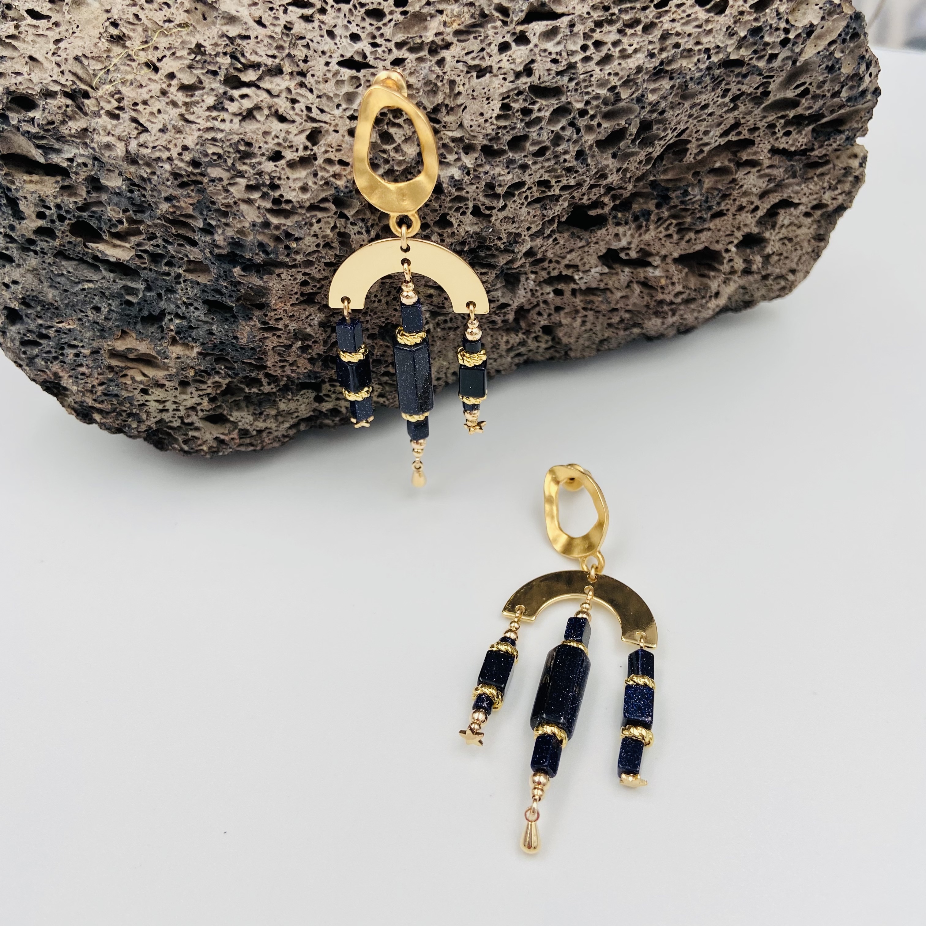 COLE COOL天然簡約藍沙石祝福系列型格耳環純銀耳環