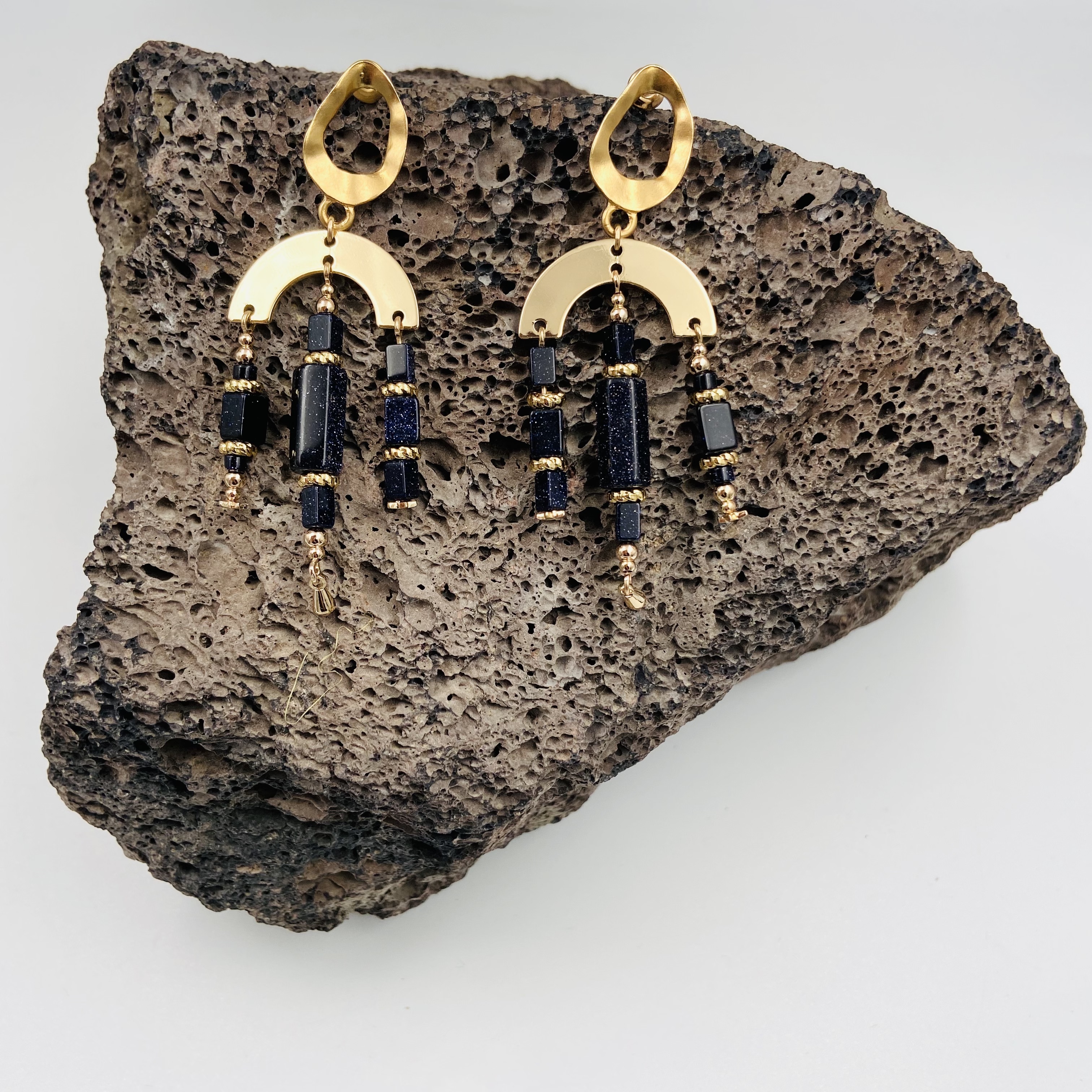 COLE COOL天然簡約藍沙石祝福系列型格耳環純銀耳環