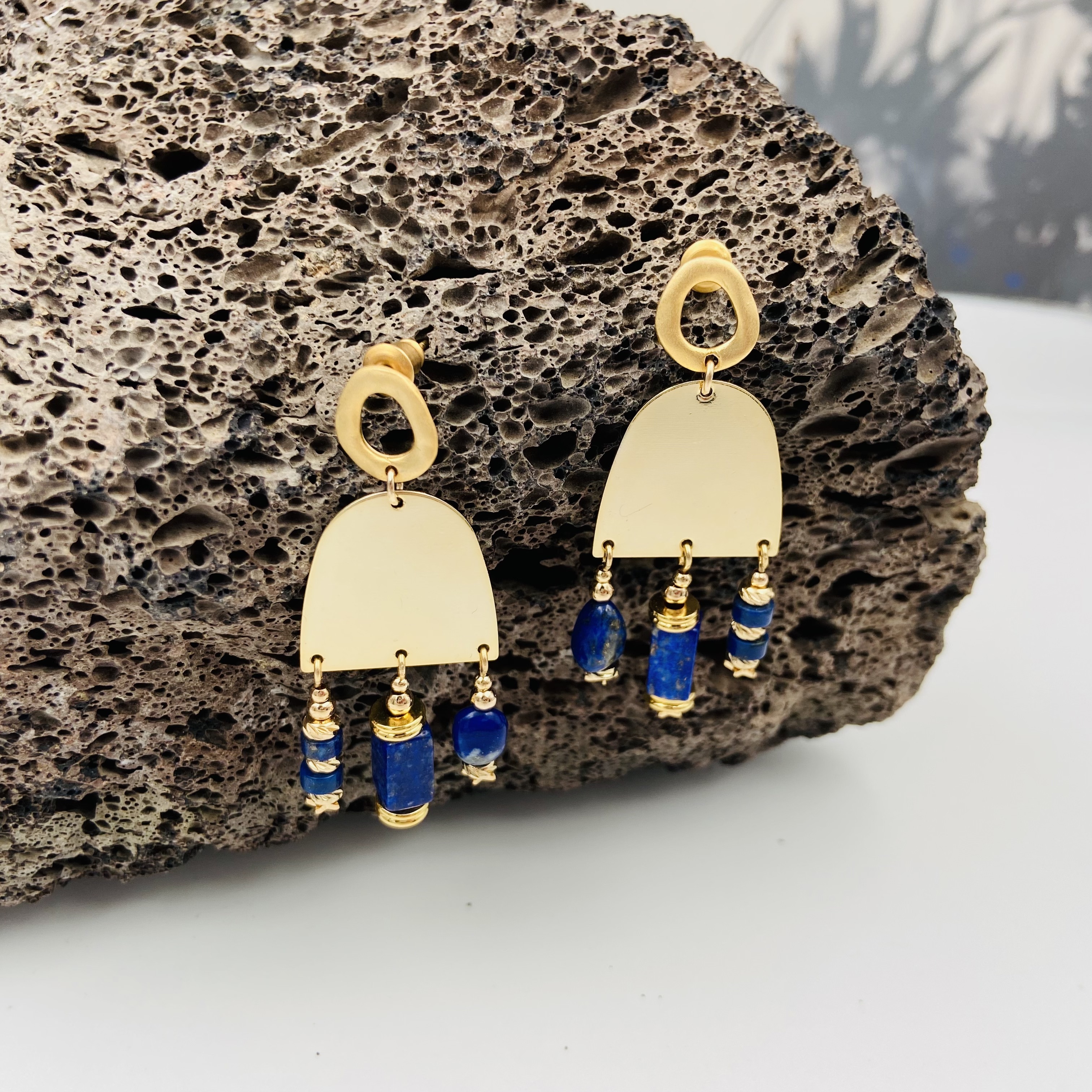 COLE COOL天然簡約搞青金石祝福系列耳環純銀耳環