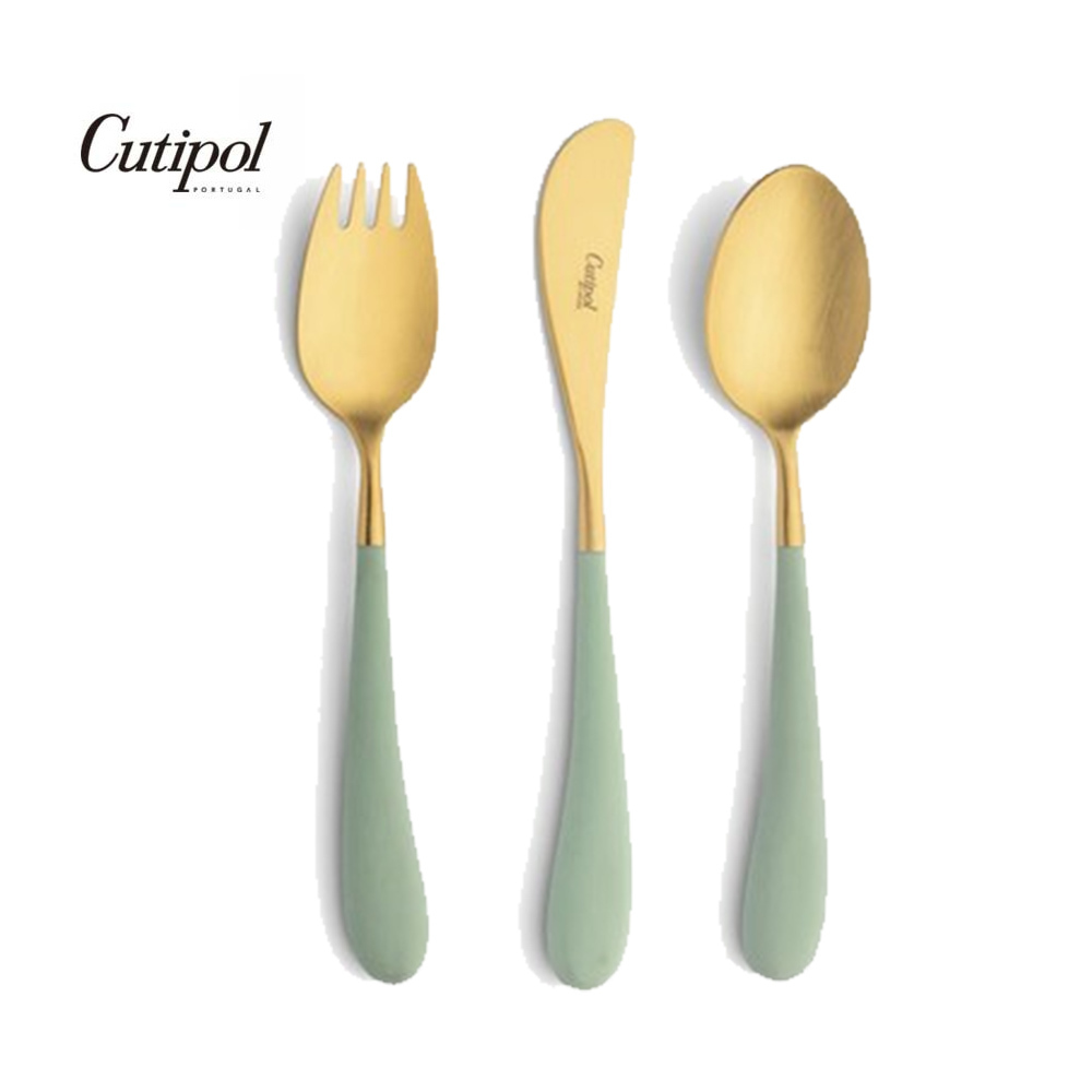 葡萄牙Cutipol  Alice- 青瓷金霧面不銹鋼餐具三件組  刀叉匙 葡萄牙手工餐具