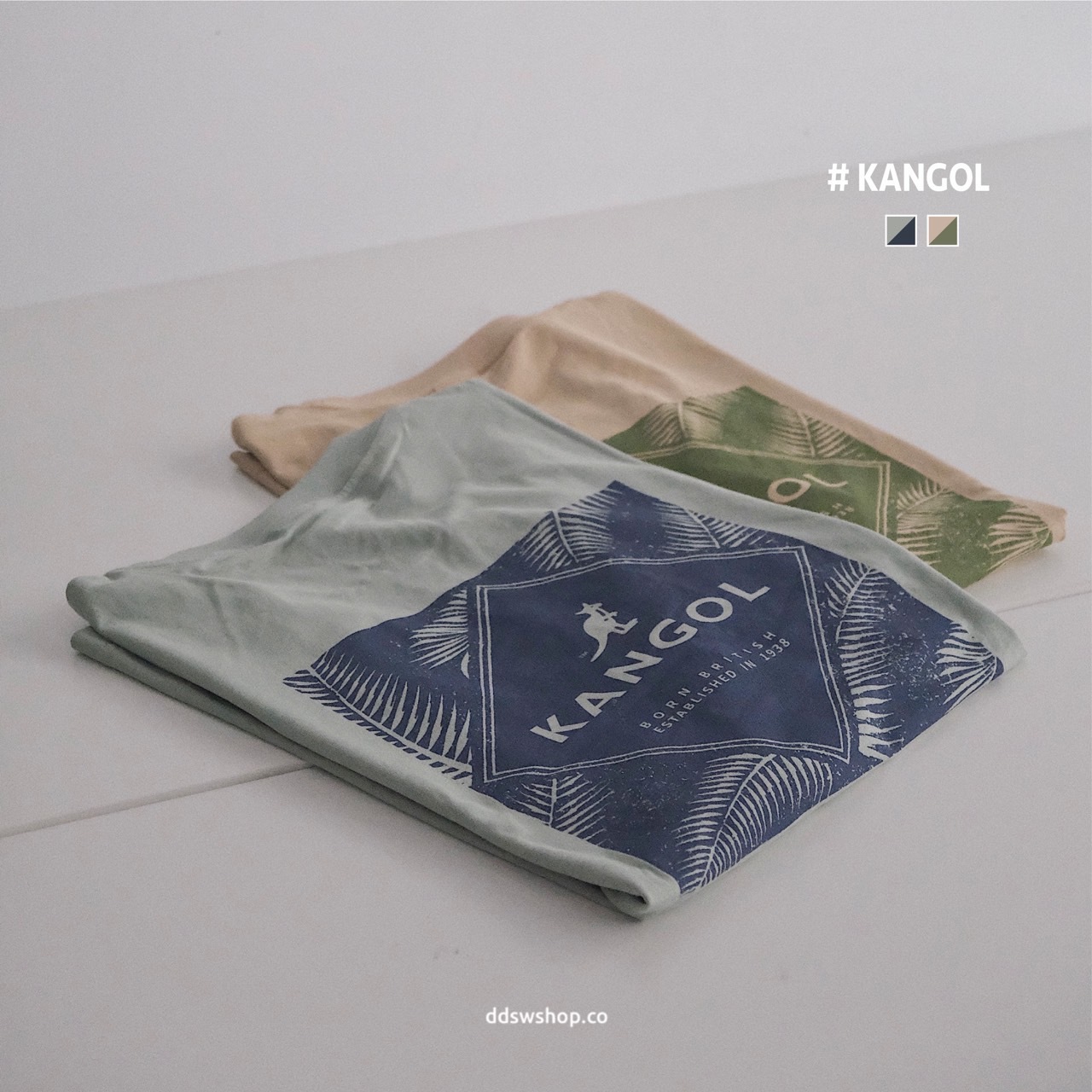 Kangol 短袖 刺繡小Logo 袋鼠 背圖系列 奶茶 淺灰綠