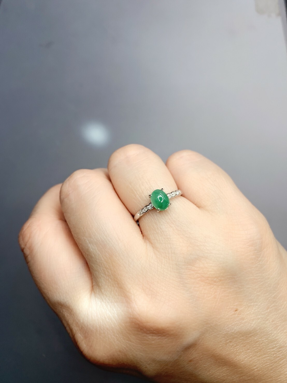 正陽綠翡翠銀戒01丨綠意春來