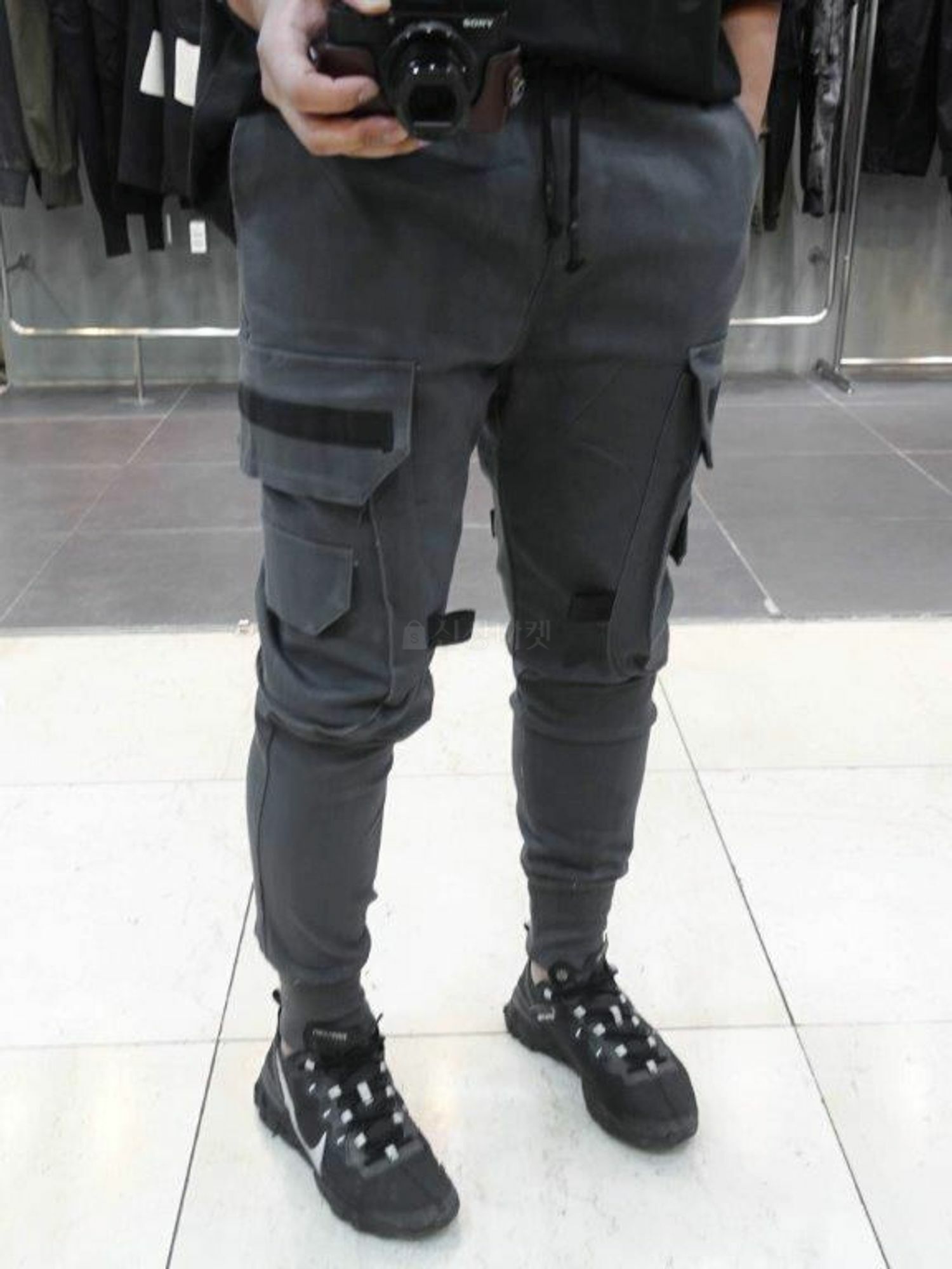 大工裝口袋綁帶彈力慢跑褲