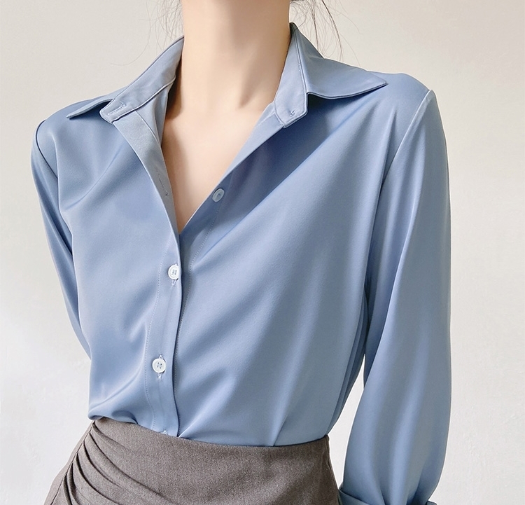 Merrill Silky Long Sleeve Collared Shirt - Blue