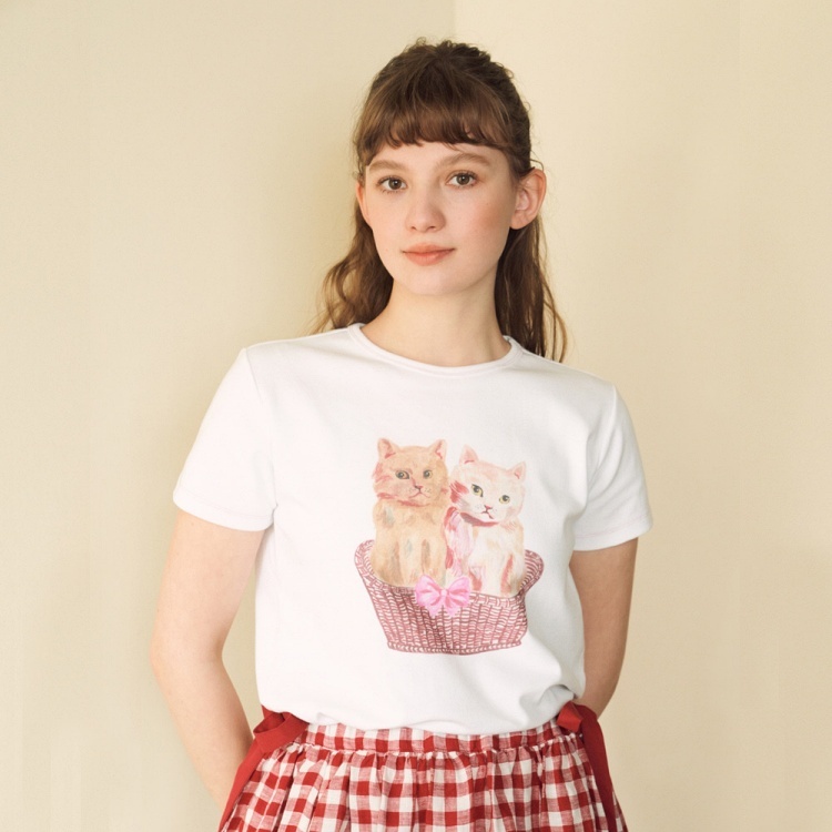韓國 socks appeal® x Nathalie Lete 奇幻動物森林T恤 雙生貓貓