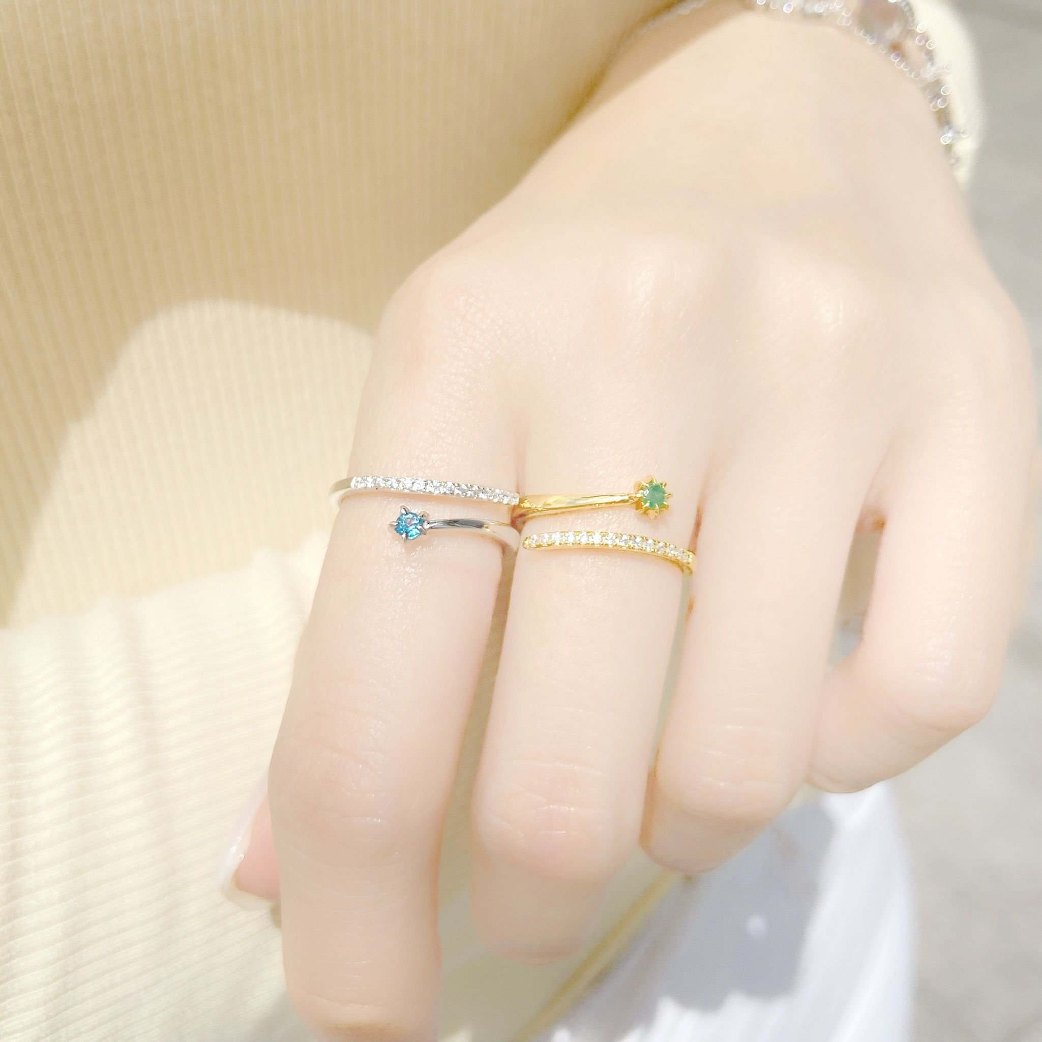 | 925純銀・ 厚鍍白金・ 厚鍍9k金 ・托帕石・祖母綠 |  應願星星戒指套組 | RI0409 |