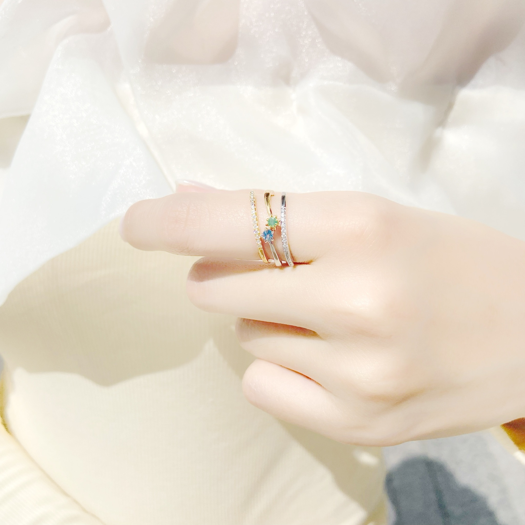 | 925純銀・ 厚鍍白金・ 厚鍍9k金 ・托帕石・祖母綠 |  應願星星戒指套組 | RI0409 |