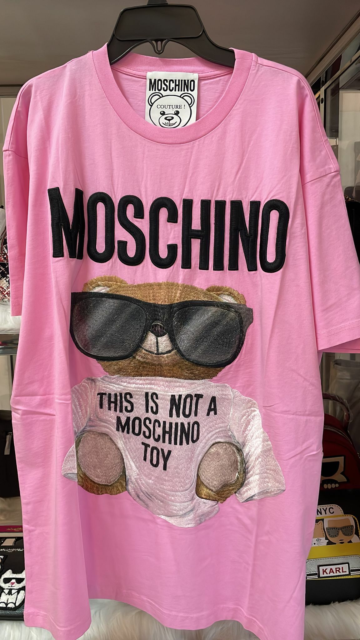 [S] MOSCHINO MICRO TEDDY BEAR COTTON T-SHIRT, PINK, ZT0702-5240-2222 (SM26)