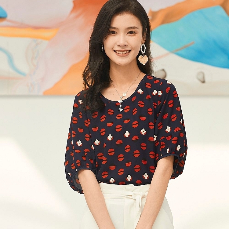 小花圓點雪紡澎袖衣