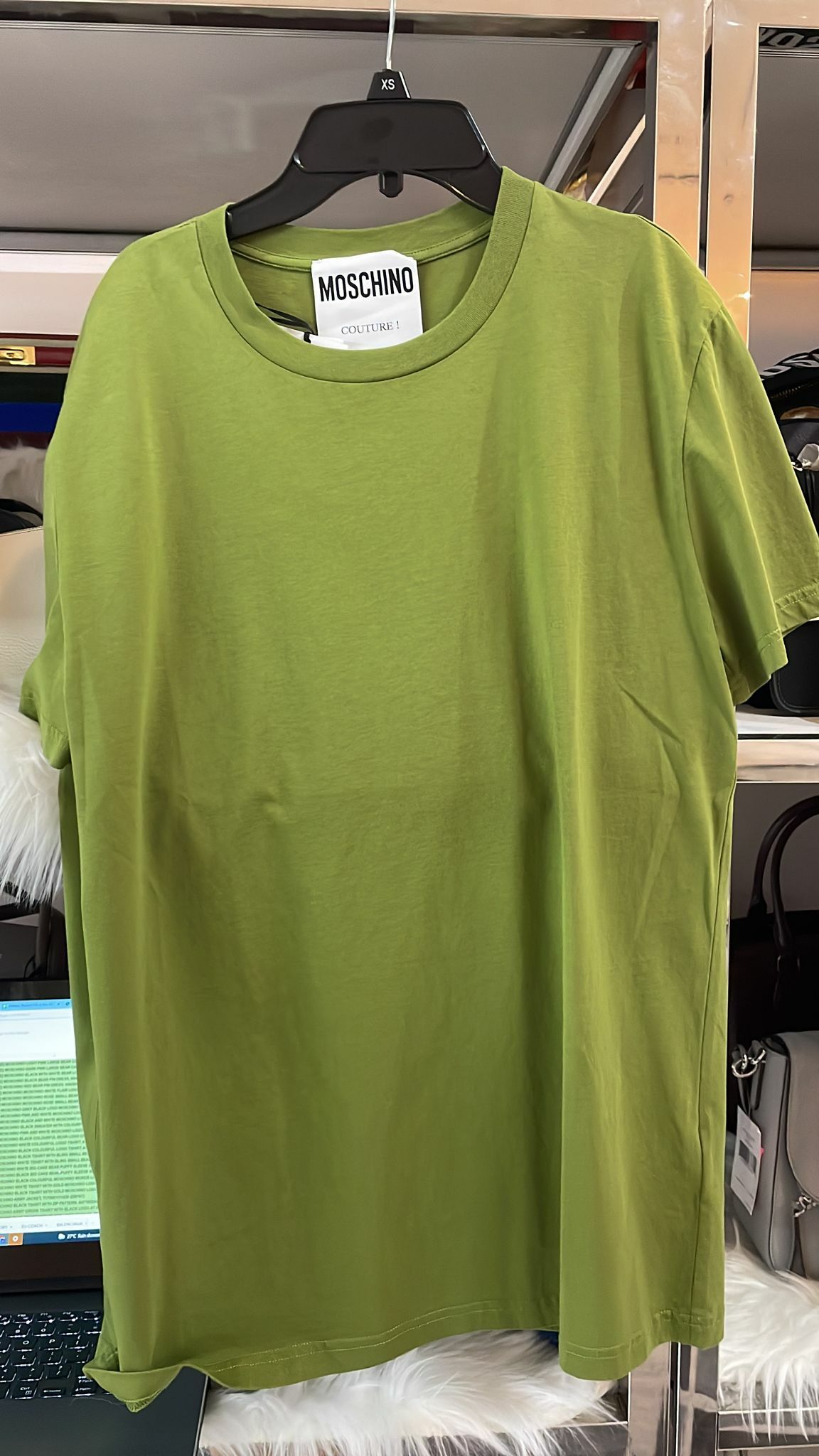 [S] MOSCHINO CUT- OUT LOGO COTTON T-SHIRT, GREEN, PA0718-7040-2413 (SM32)