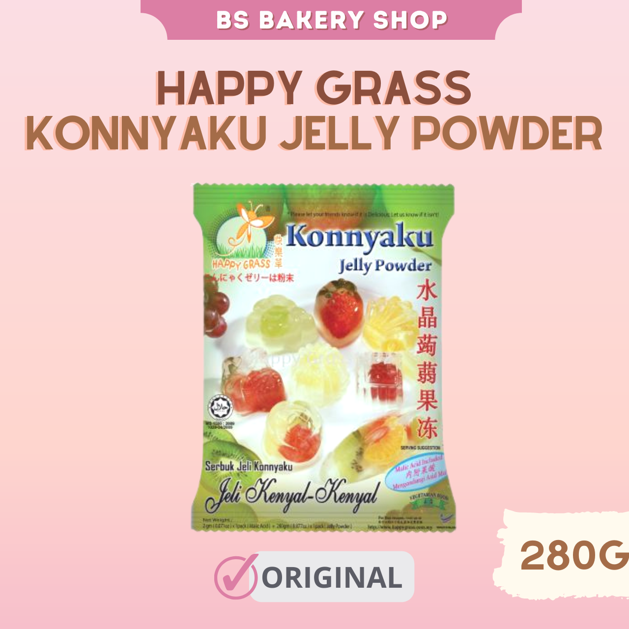 【Happy Grass Konnyaku Jelly Powder 280g 300g】Original Flavour Strawberry Grape Pineapple Mix Fruit Mango Melon水晶蒟蒻果冻粉