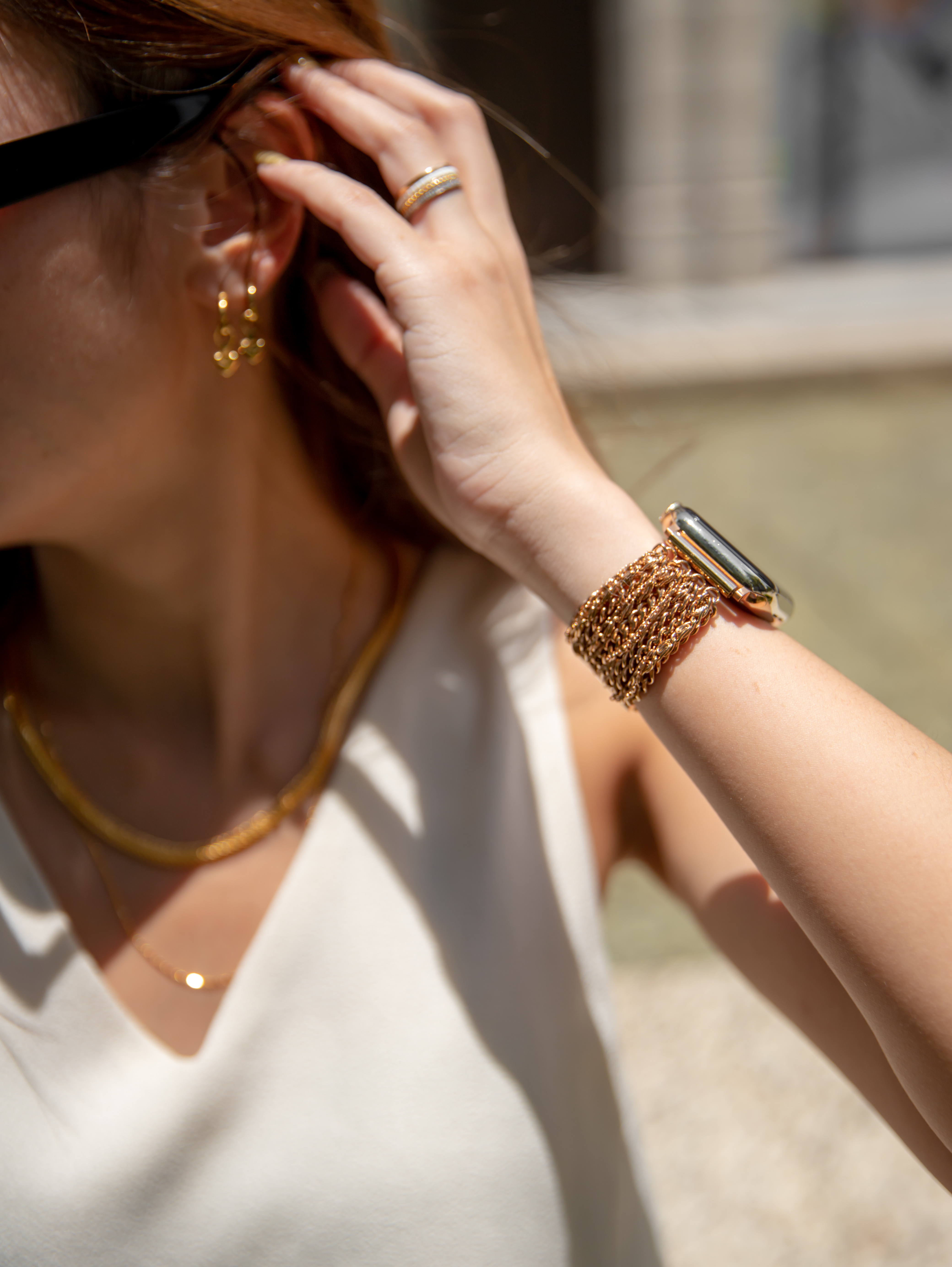 Apple Watch 不鏽鋼復古多層次鏈條錶帶（玫瑰金）