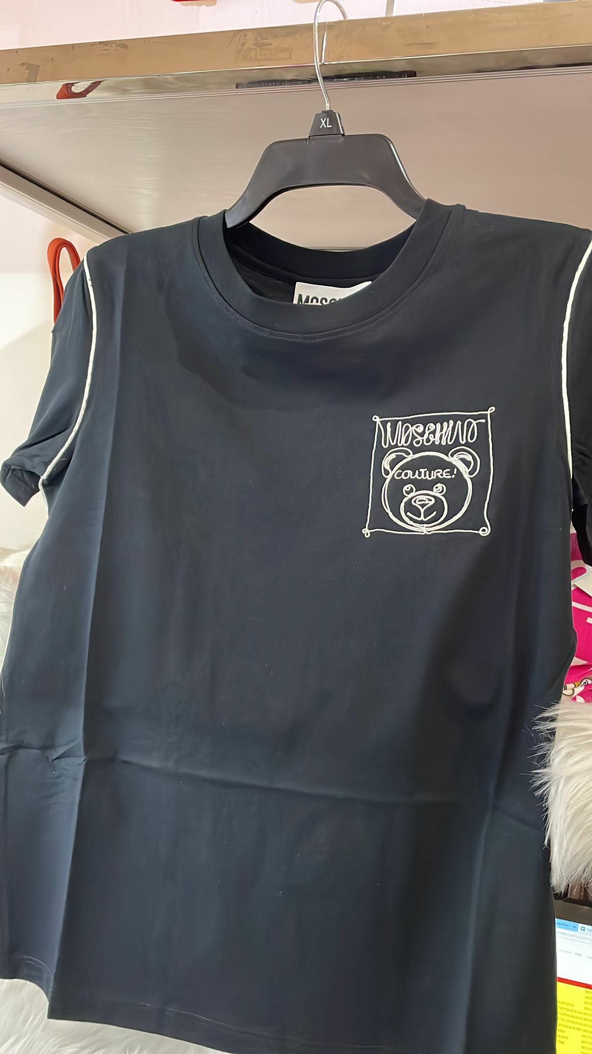 [S] MOSCHINO TEDDY BEAR LOGO EMBROIDERED COTTON T-SHIRT, BLACK, DT0702-0440-1001 (FINAL SALE) (SM44)