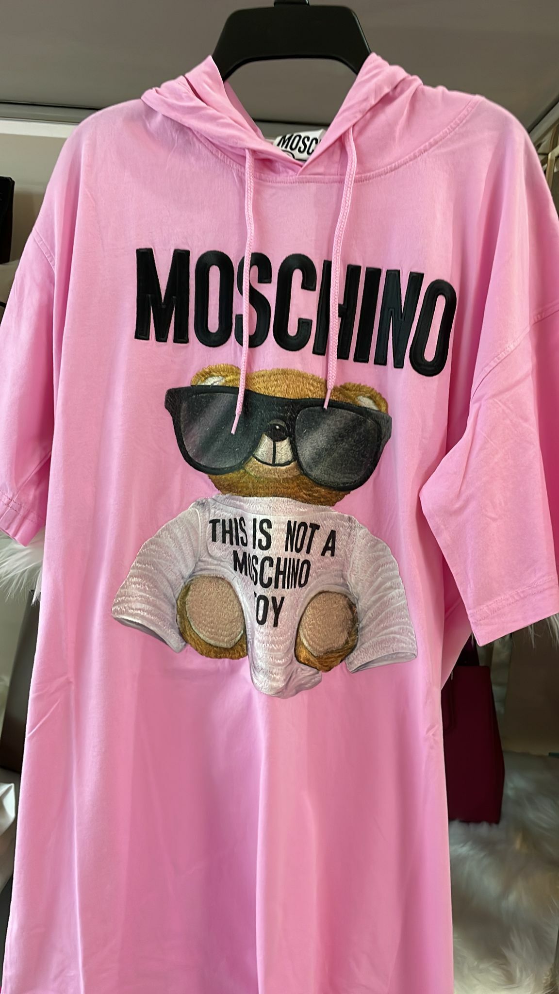 [S] MOSCHINO MICRO TEDDY BEAR HOODED DRESS, PINK, EV0441-5540-1222 (SM47)