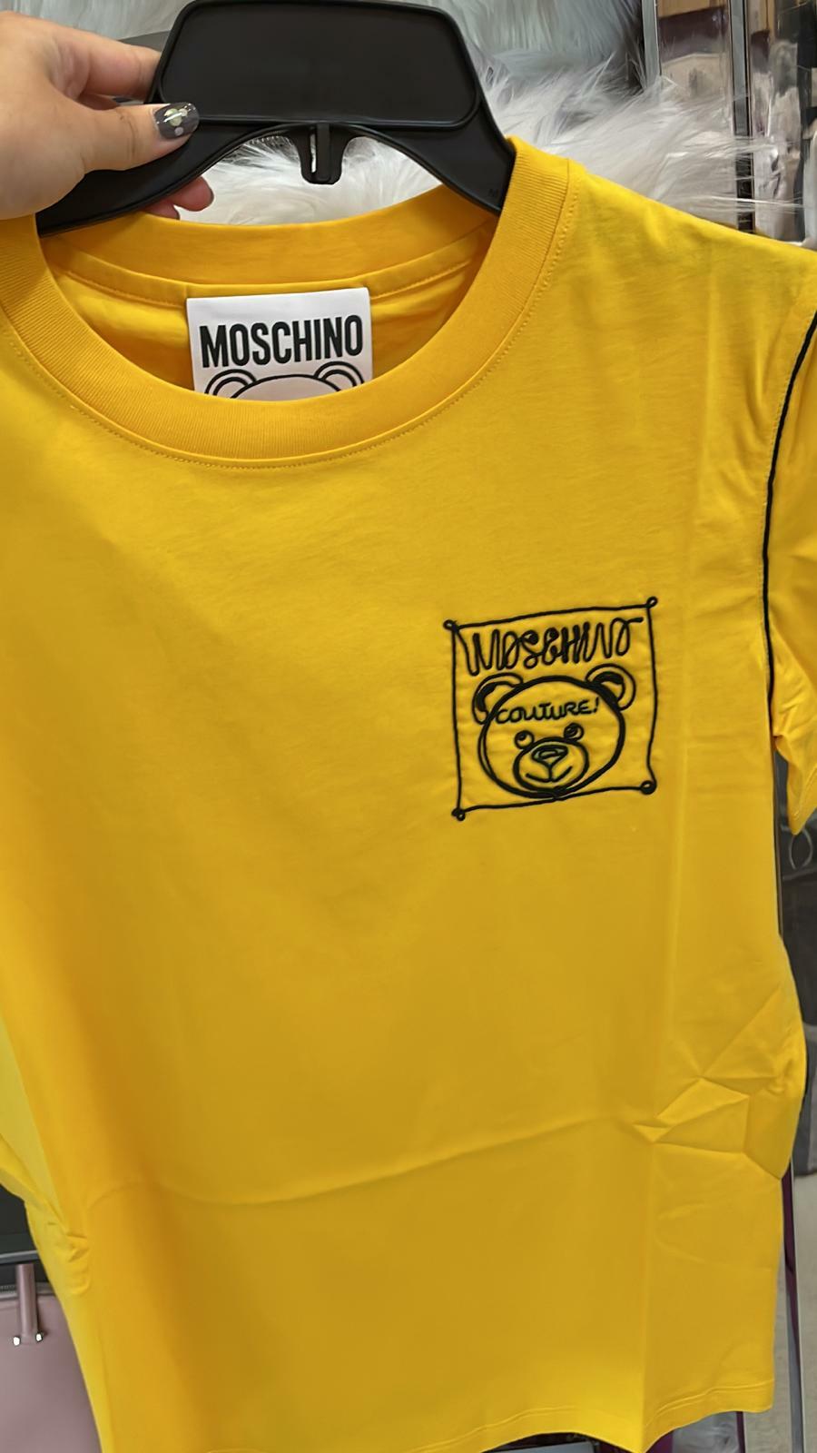[S] MOSCHINO TEDDY BEAR LOGO EMBROIDERED COTTON T-SHIRT, YELLOW, DA0702-0440-1028 (FINAL SALES) (SM60)